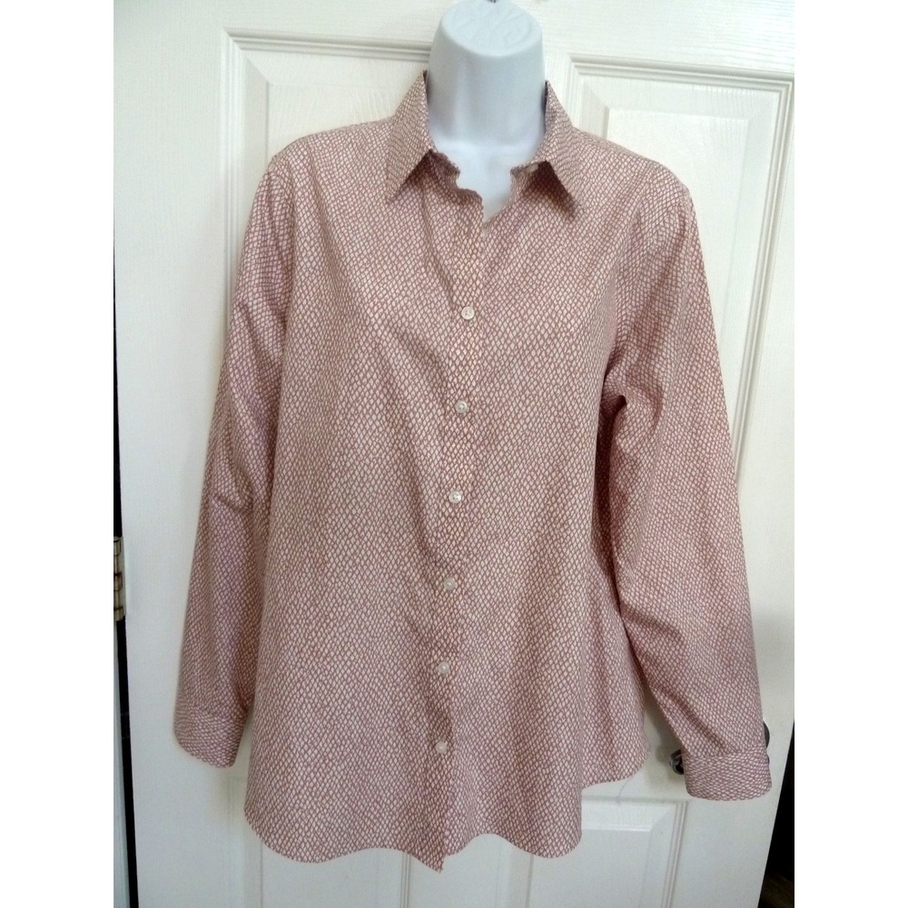 Lands' End Sz 12 Non-Iron Supima Cotton Snake Skin Career Office Blouse Beige